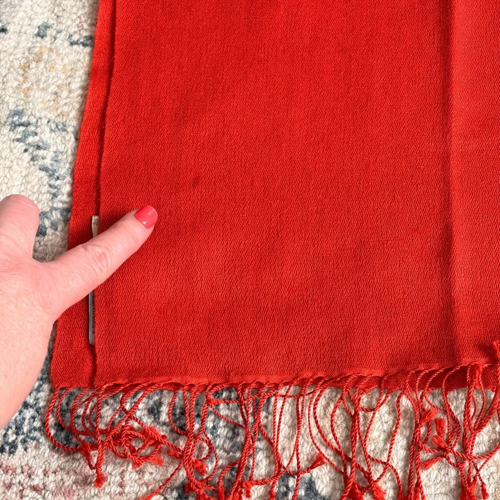 Vintage Anichini Diviya Silk Pashmina Handmade Scarf Fringe Wrap Shaw Orange/Red